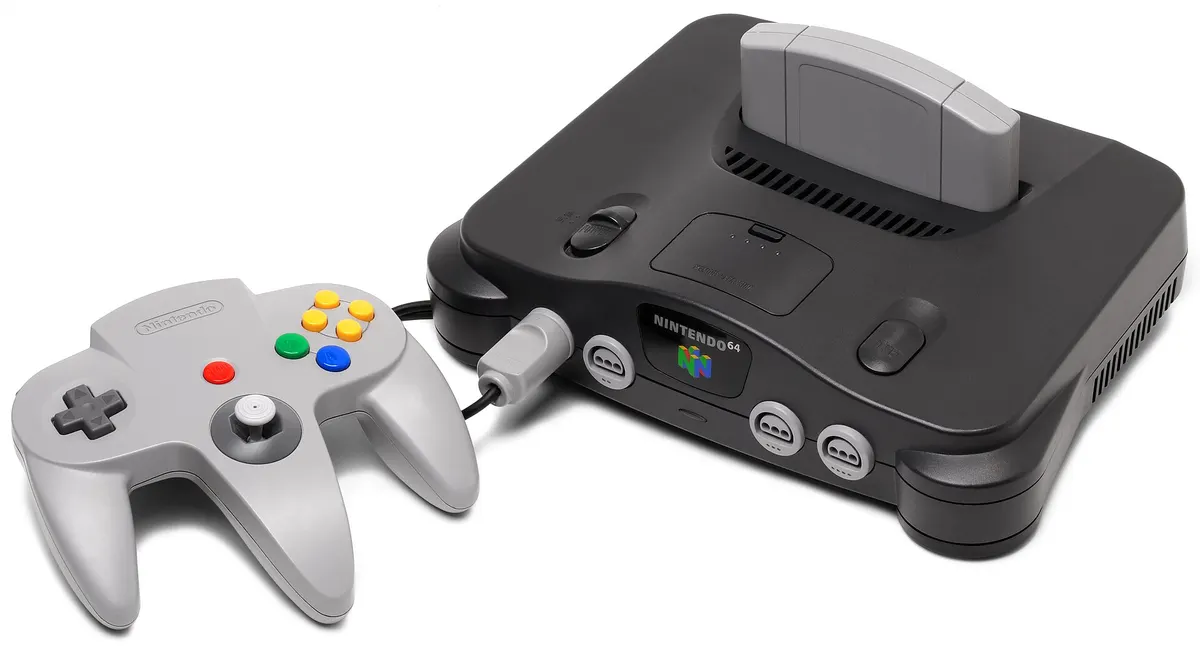 Original charcoal Nintendo 64 console with controller
