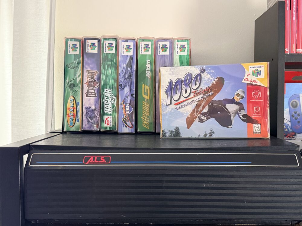 Boxed Nintendo 64 games kept upright in protective plastic cases