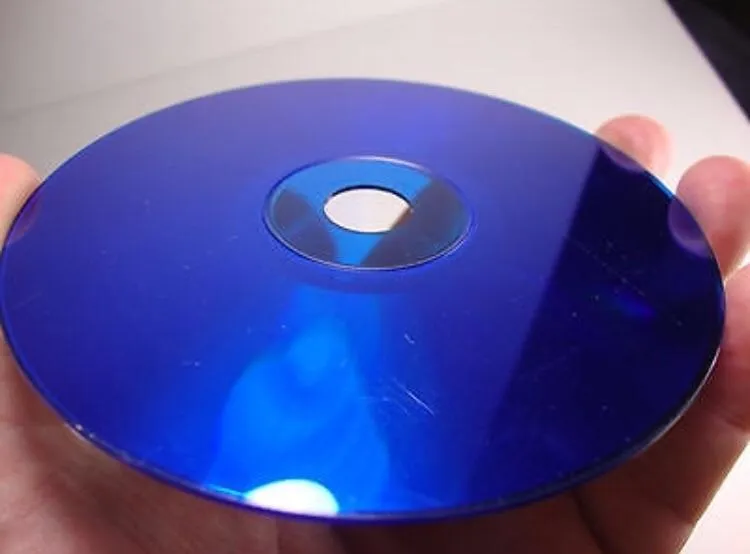 Blue-tinted data side of a PlayStation 2 CD-ROM disc